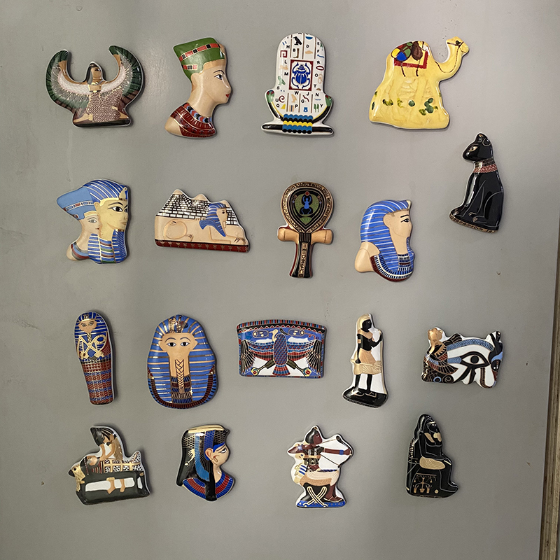 埃及风陶瓷片冰箱贴出口外贸个性特色风景动物抽象人像冰箱装饰品