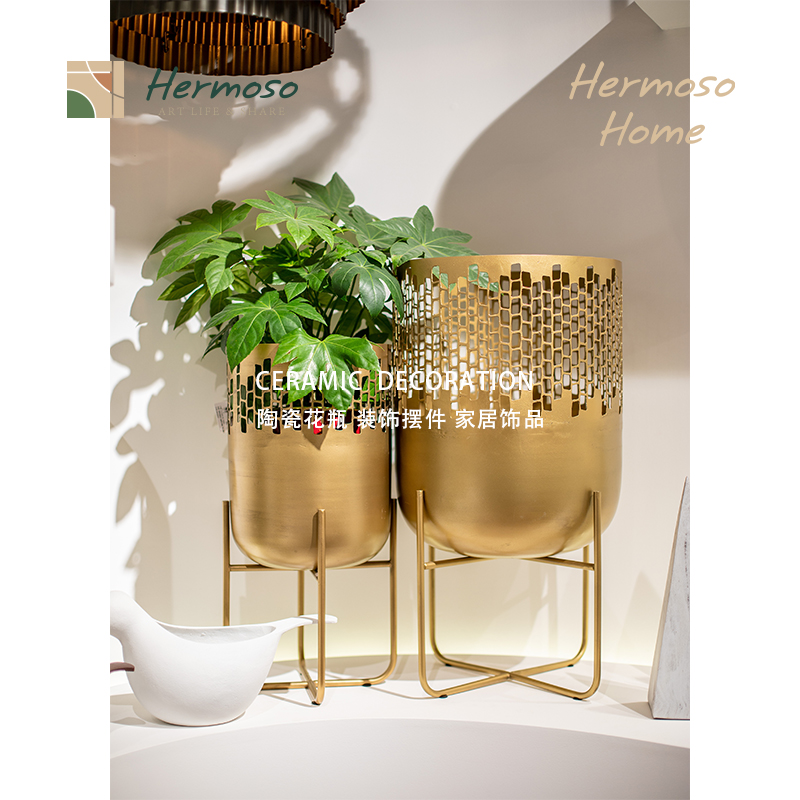 HERMOSO 加布里进口金色花架风灯架金属摆件酒柜装饰品客厅轻奢风