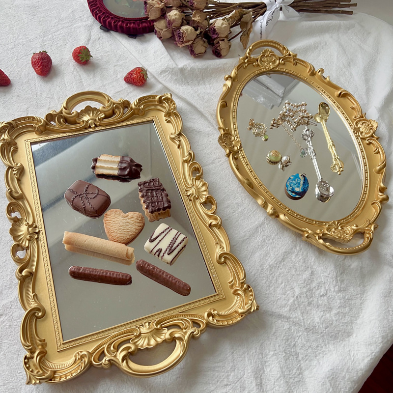 法式复古宫廷浮雕金色异型镜子化妆镜装饰镜DIY墙面拍照道具托盘