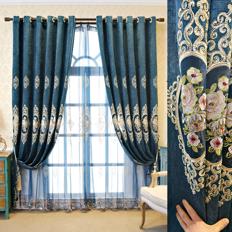 欧式窗帘遮光布北欧简约雪尼尔新款卧室客厅高档大气成品豪华奢华