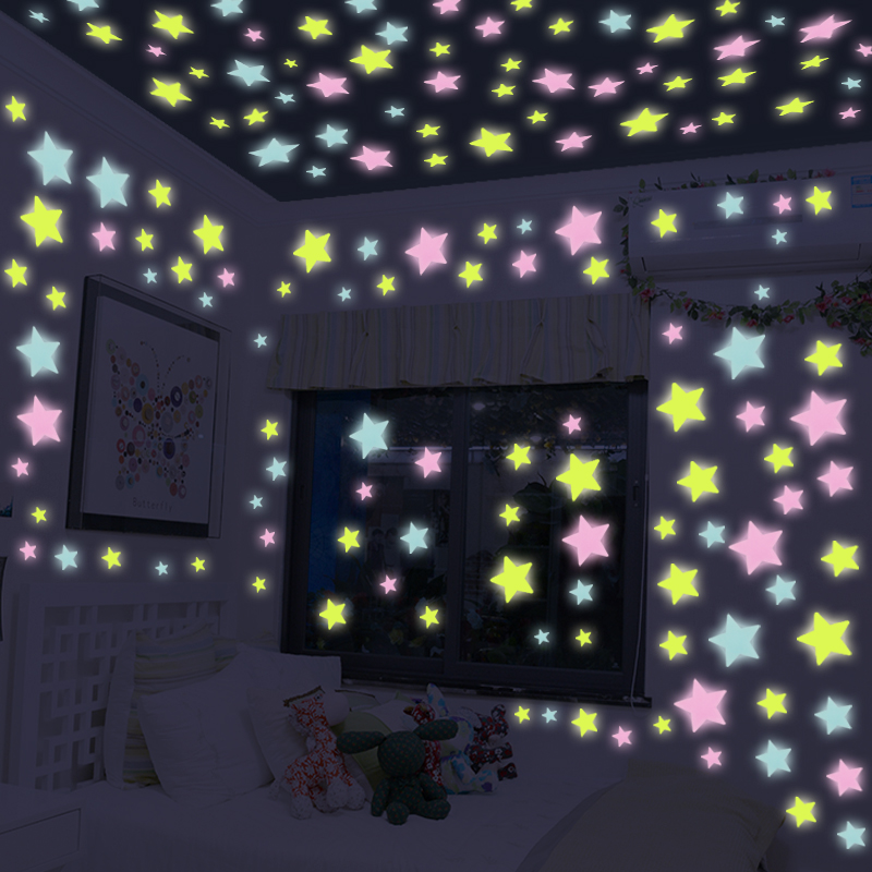 3D立体夜光贴星星荧光贴纸天花板卧室房间装饰宿舍自粘墙贴画创意