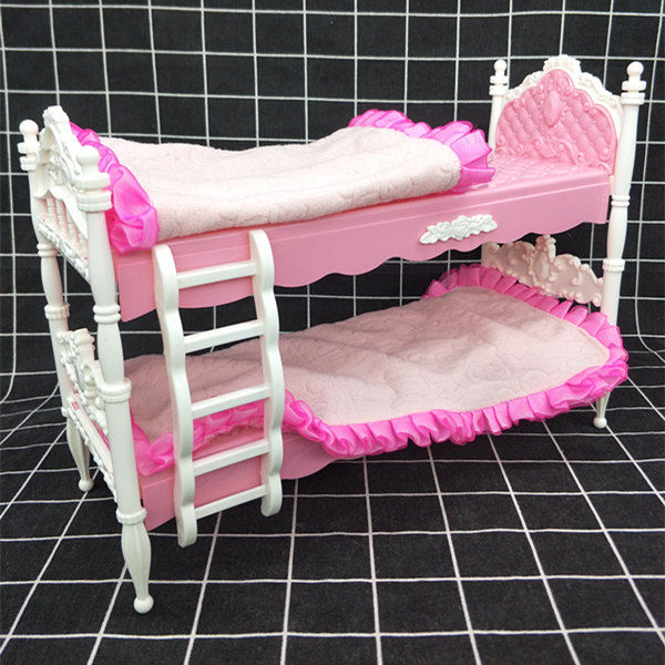 芭比娃娃双人床公主睡觉床小床儿童可爱过家家仿真卧室玩具配件