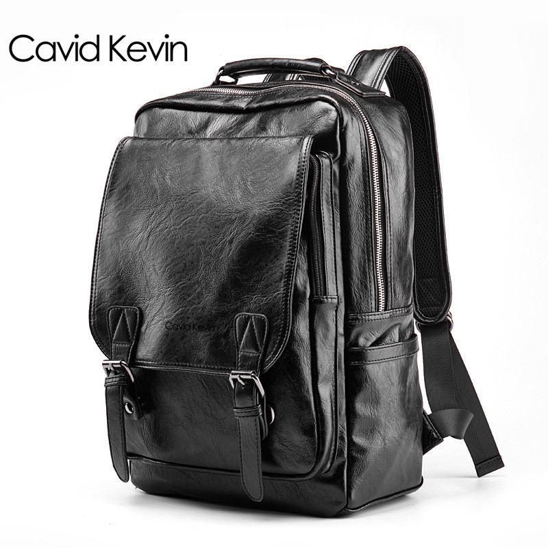 Cavid Kevin欧美时尚男士双肩包牛皮休闲电脑包学生商务真皮背包