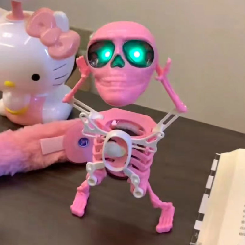 抖音同款3d打印摇晃会跳舞的粉色骷髅头发条骨架摇头扭扭模型玩具