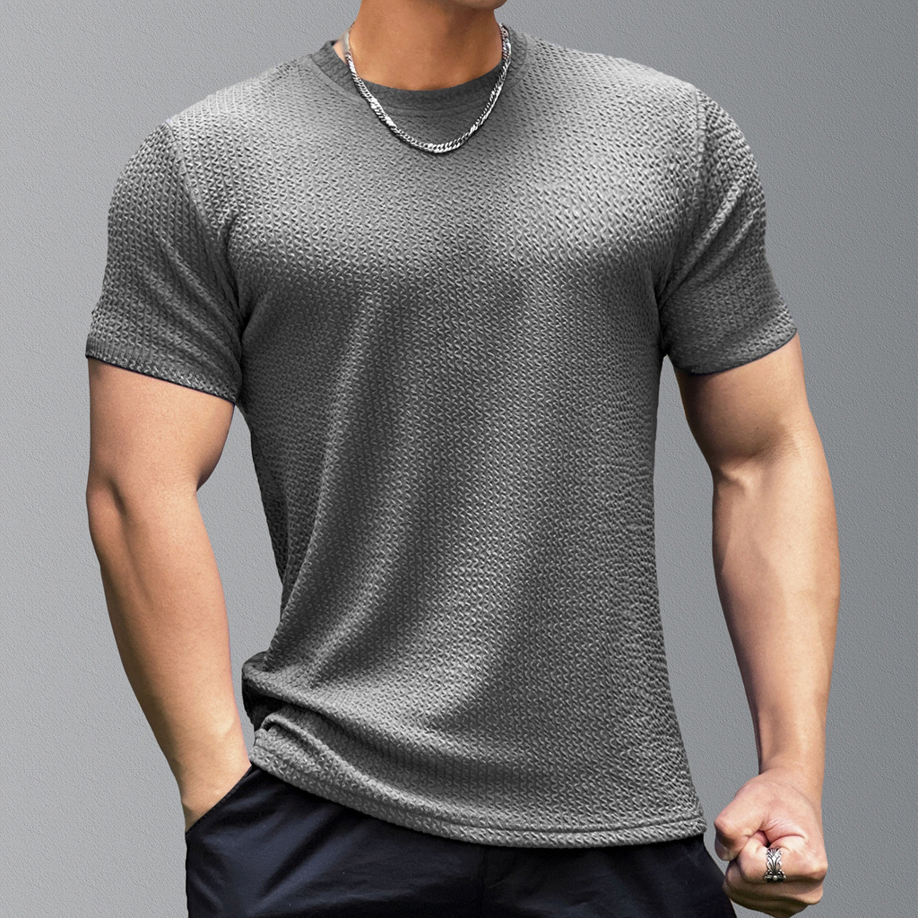 重磅肌理纹圆领短袖男T恤运动健身撸铁狗兄弟潮牌透气夏美式新款