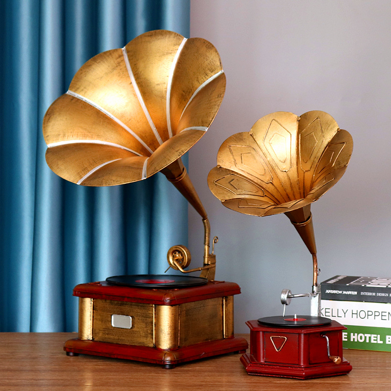 复古老式大喇叭留声机模型摆件黑胶唱片机创意家居软装饰摄影道具