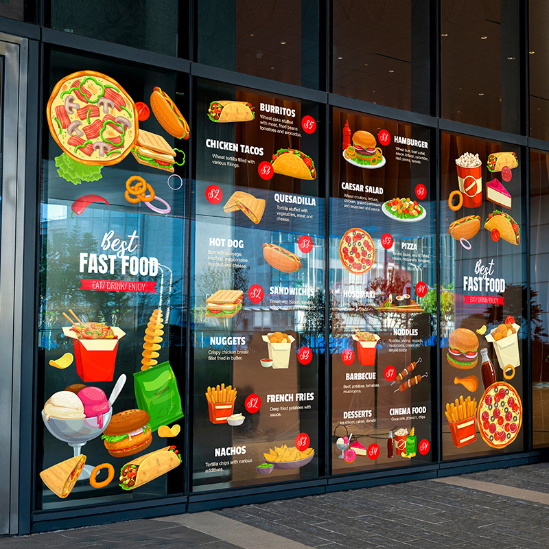 静电贴膜西餐厅快餐主题汉堡披萨套餐橱窗装饰美食菜单玻璃贴纸