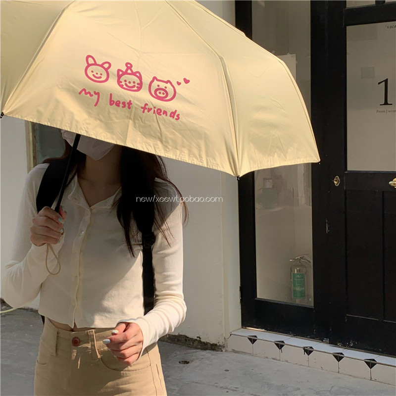 原创/日系设计师甜酷兔子雨伞女晴雨两用便携防晒黑胶三折太阳伞