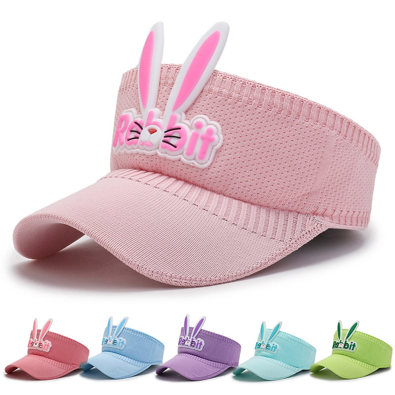 宝宝儿童遮阳帽子夏季男女童防晒太阳帽防紫外线可爱小兔子空顶帽