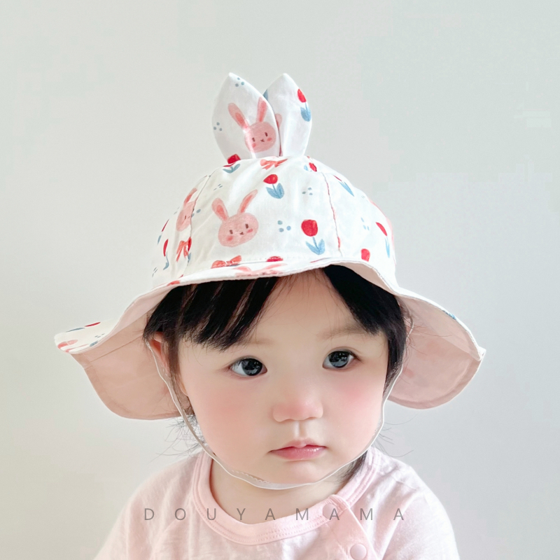 春夏季韩版可爱小兔子女宝宝婴儿帽子花瓣盆帽透气纯棉防晒遮太阳
