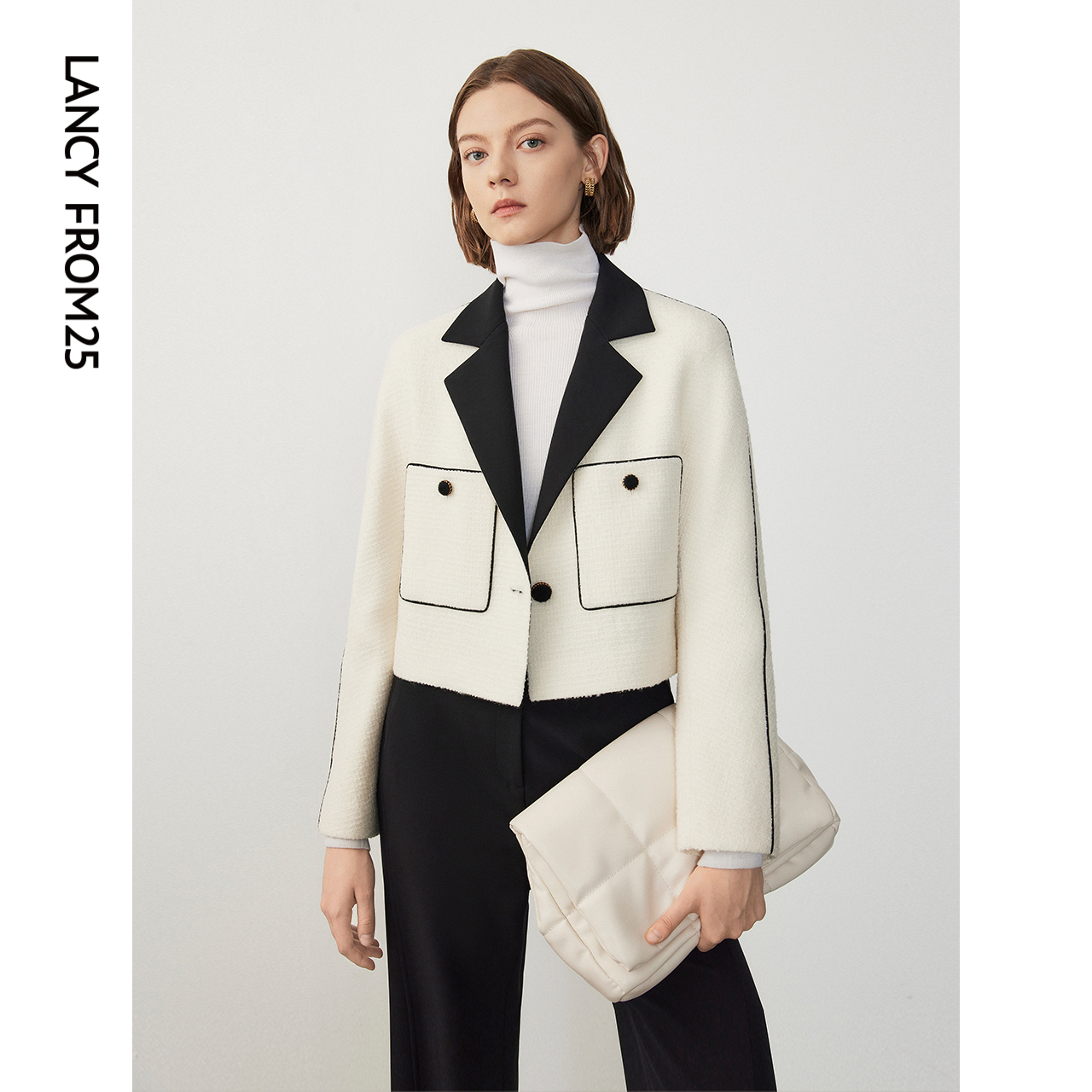 朗姿羊毛法式复古白色小香风上衣冬季新款穿搭气质高级感短外套女