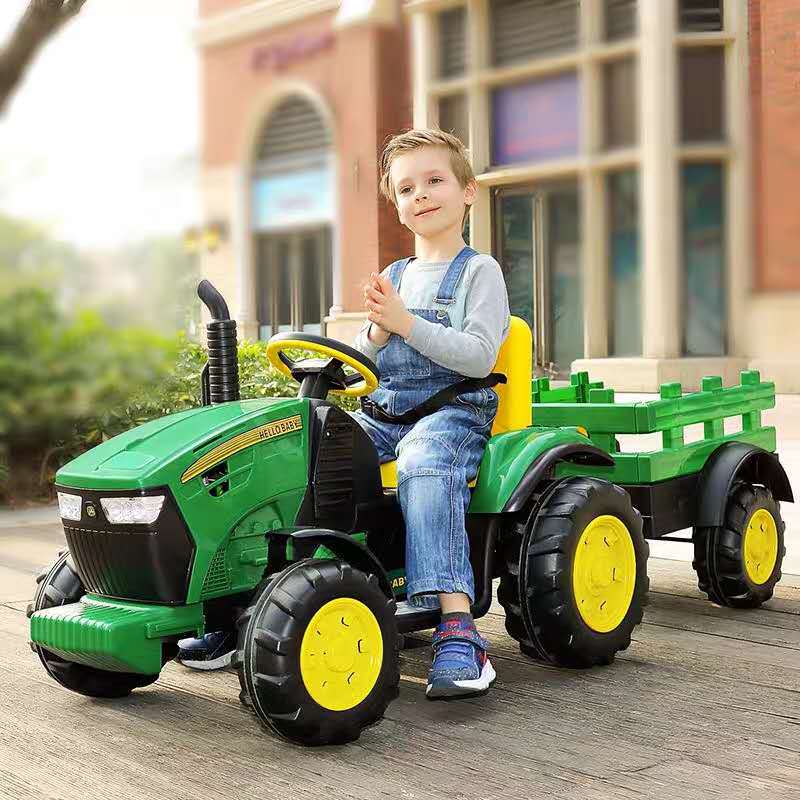 新款东方红拖拉机儿童电动汽车可坐双人带斗货车玩具四驱越野车