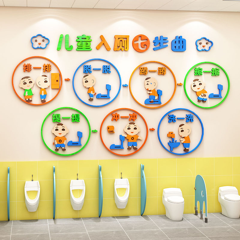 幼儿园厕所环创儿童上厕流程如厕步骤大小便洗手示意图卫生间装饰