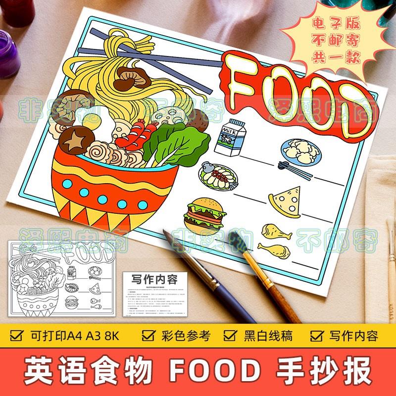 food食物英文手抄报小学生趣味英语食品美食单词学习思维导图模板
