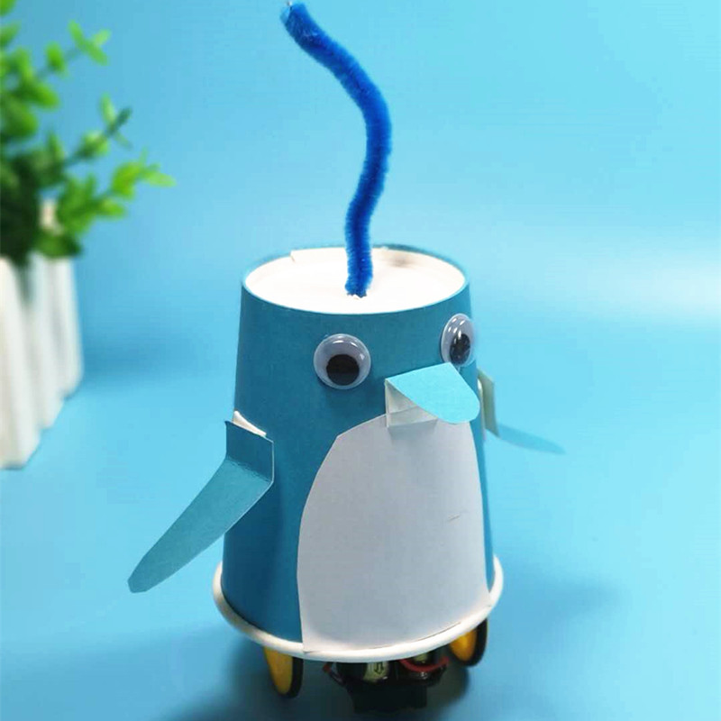 科技小制作创意手工小企鹅纸杯机器人科学实验手工diy 科普模型