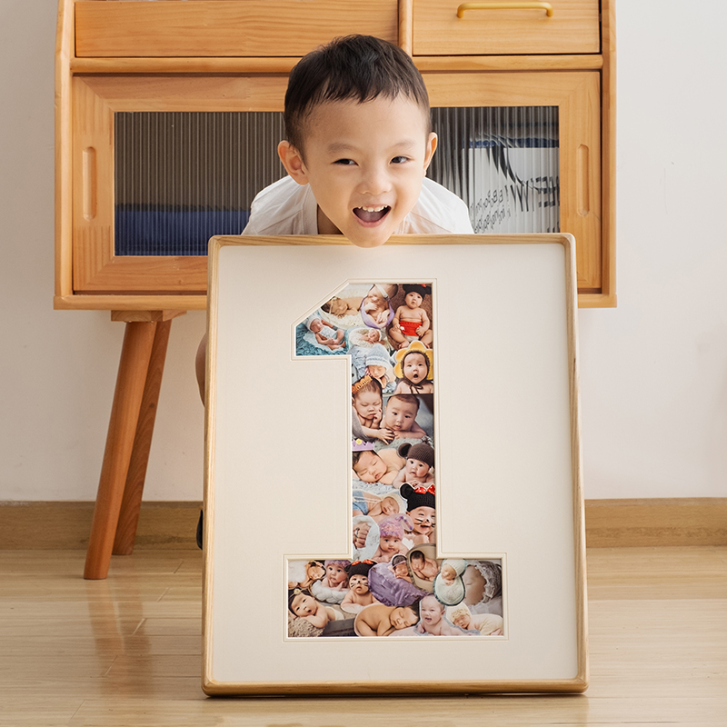 一周年纪念相框DIY宝宝周岁礼物儿童成长记录实木画框定制洗照片