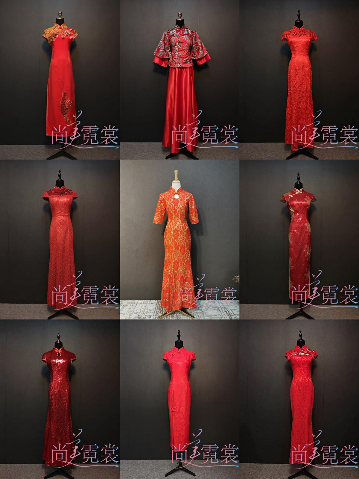 出租礼仪旗袍迎宾小姐复古红色礼服开业剪彩中式中国风亮片旗袍