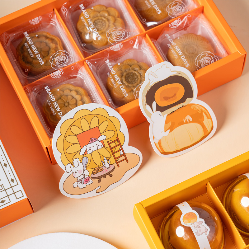 蛋黄酥流心月饼食用小贴士烘焙包装礼盒子装饰可爱卡通卡片说明