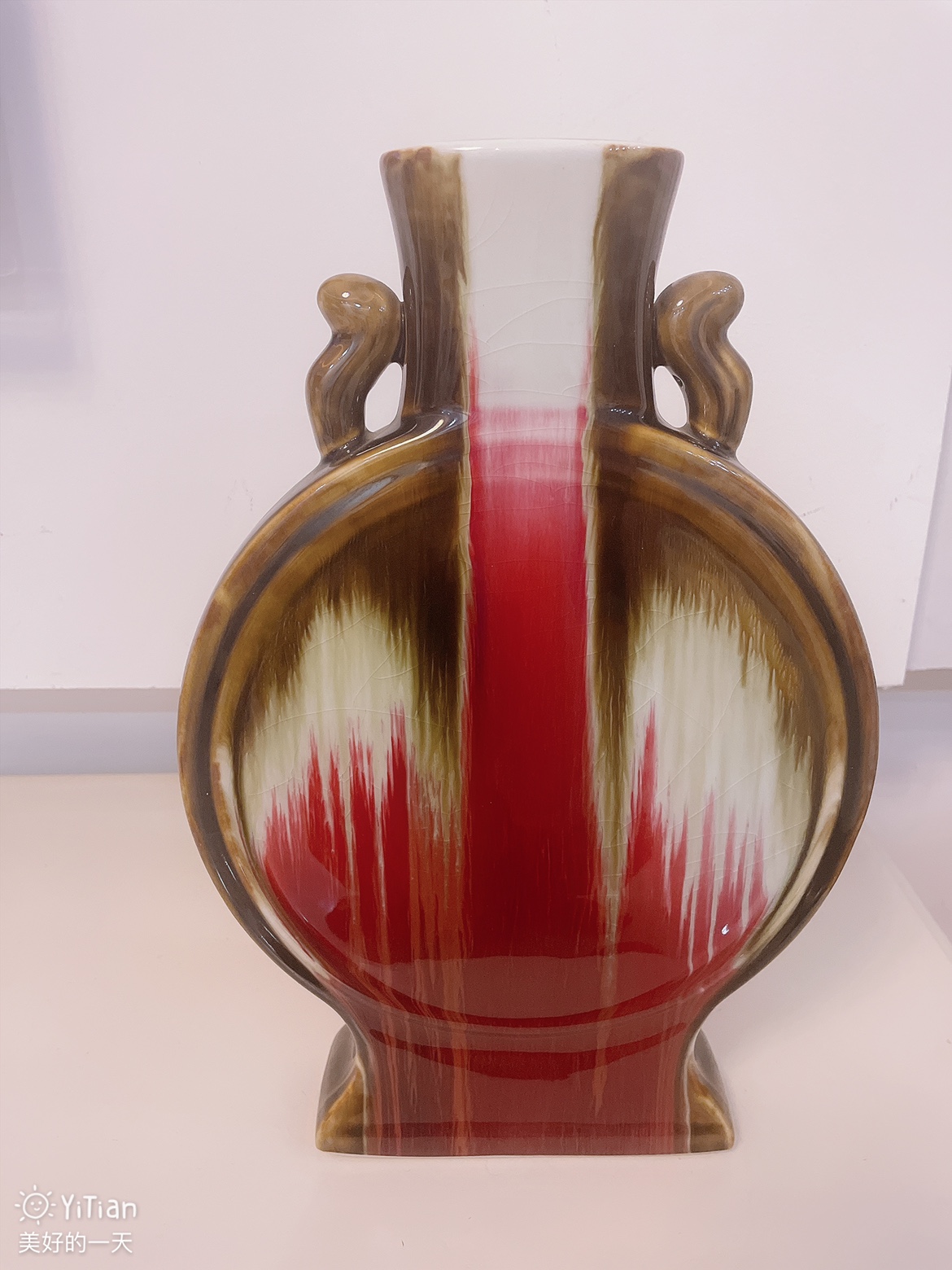 大师陶瓷作品邓希平颜色釉窑变花瓶火焰月光瓶收藏礼品摆件花瓶