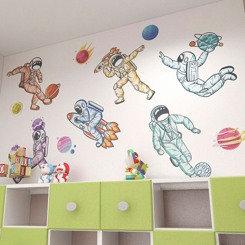 防水好贴太空星球萌萌宇航员可爱自粘贴纸贴画幼儿园实验室背景墙