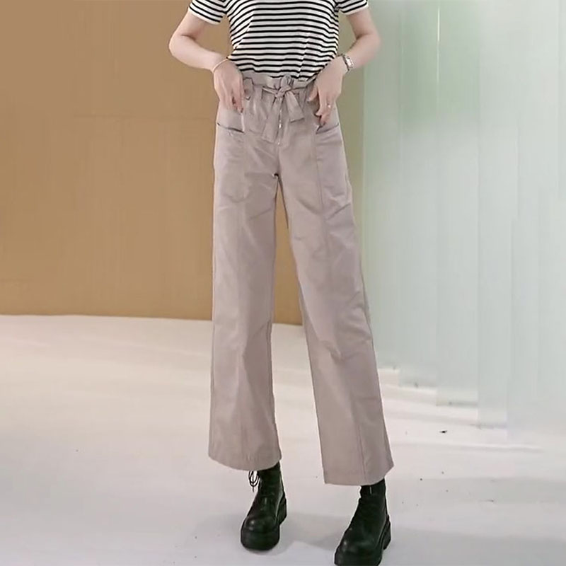高级感花苞腰设计女今年流行新爆款遮胯显瘦窄版九分直筒休闲裤子