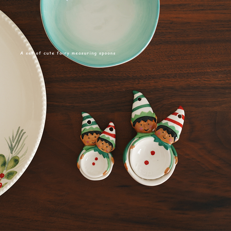烘培四件套 出口单手绘精灵造型圣诞陶瓷小勺子 烹饪量勺节日礼物