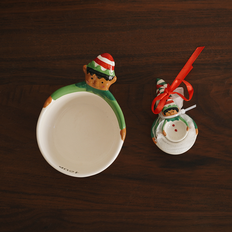 4寸圣诞节餐具 出口节日手绘精灵造型姜饼人款陶瓷碗沙拉碗儿童碗