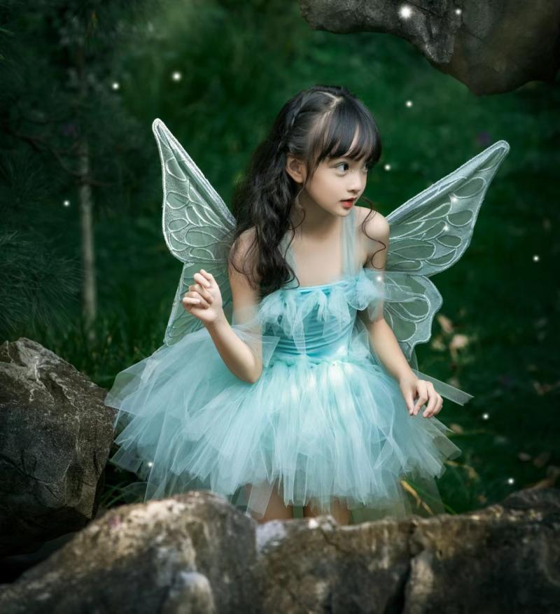 新款森林系女童精灵装扮公主裙万圣节蝴蝶仙子派对摄影写真走秀服