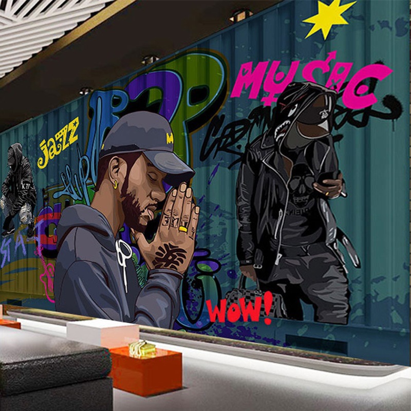 欧美潮流嘻哈街头涂鸦背景墙纸舞蹈街舞教室工业风健身房装修壁纸