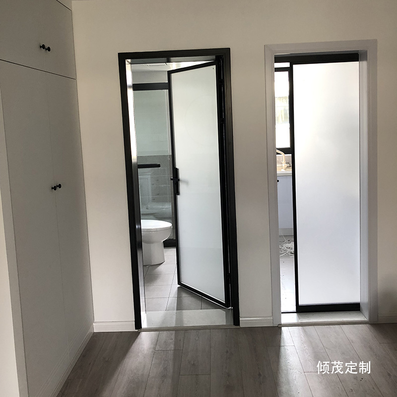 上海极窄卫生间平开门钢化玻璃厨房间厕所铝镁合金商场店铺推拉门