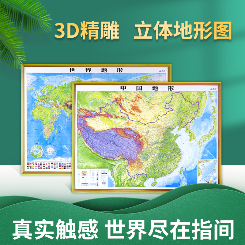 【北斗立体】 中国地图 世界地图3d立体地形图  共2张 3D立体凹凸地图 约92×68cm 山东省地图出版社
