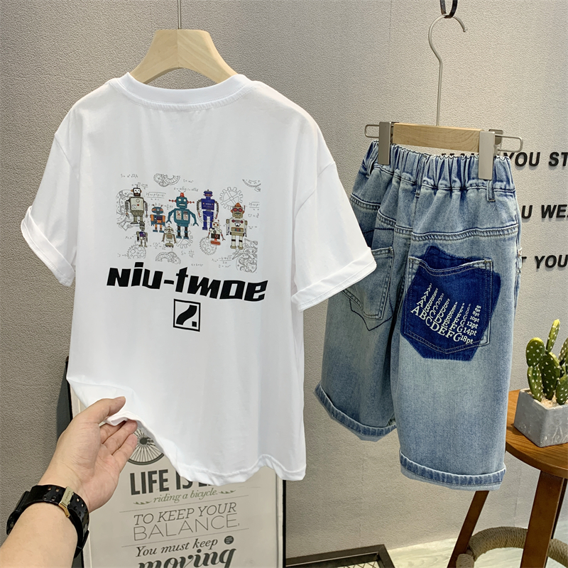 牛哆哆童装儿童韩版卡通T恤衫2024夏款男女童机器人印花短袖53320