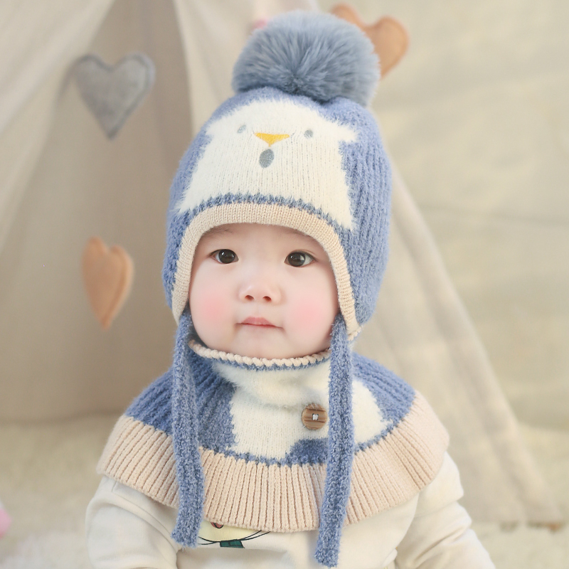 婴儿帽子秋冬款婴幼儿宝宝护耳帽2023加绒毛线帽男女儿童超萌冬天