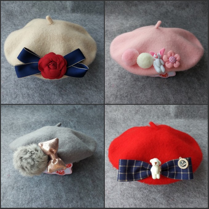 儿童贝雷帽子秋冬天日系宝宝帽英伦画家蓓蕾羊毛呢男女小童亲子帽