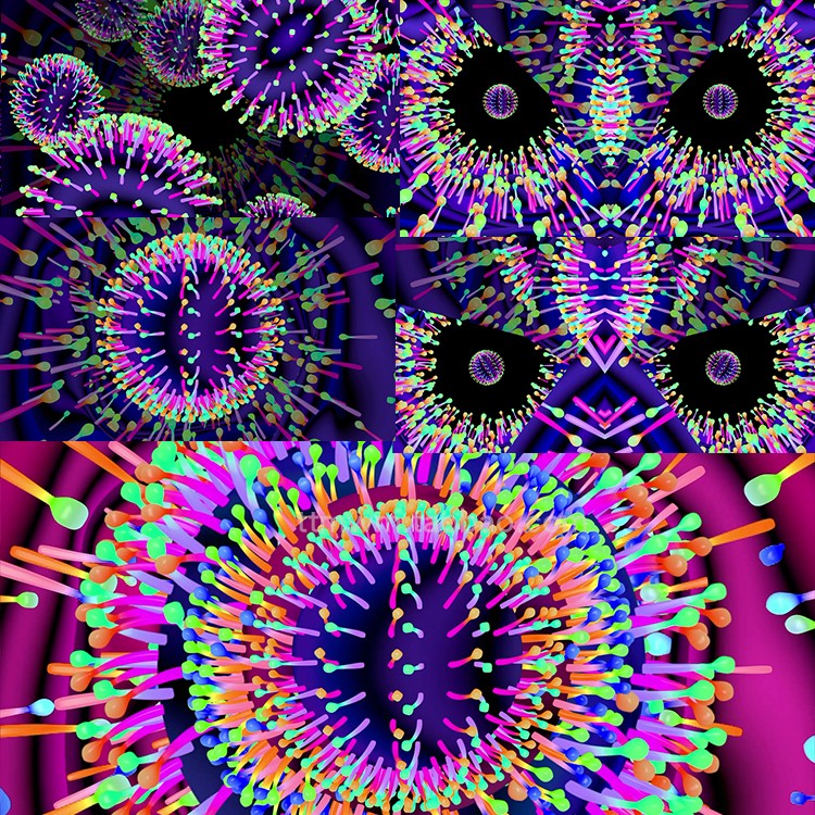 6个可爱彩色细菌细胞病毒舞台背景动画视频素材无缝循环vj oops