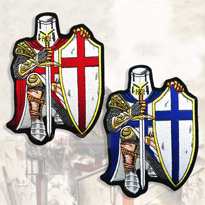 复古中世纪荣誉圣殿骑士团魔术贴臂章勋章布贴刺绣徽章熨斗贴