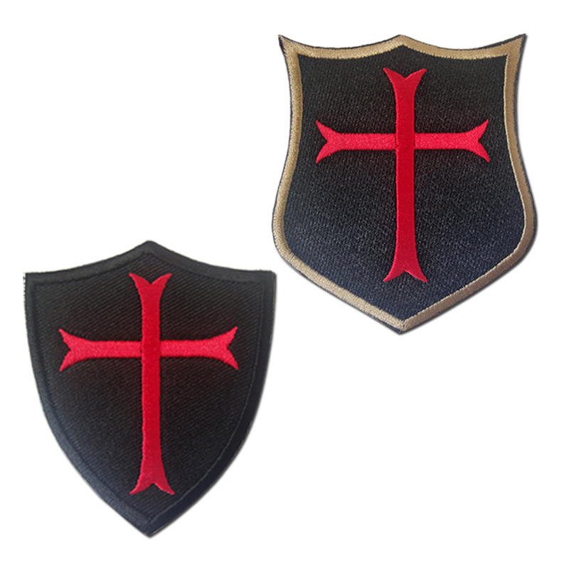 十字军圣殿军骑士旗帜3D刺绣魔术贴章军事战术臂章军迷徽章补丁贴