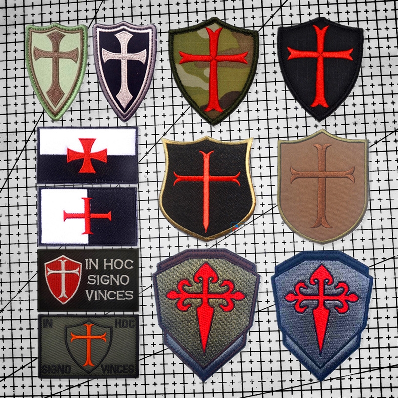 欧洲十字军圣殿军骑士旗帜3D刺绣魔术军事战术臂章军迷徽章补丁贴