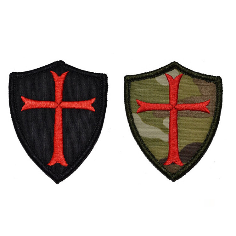 圣殿骑士十字军徽章盾型十字勋章3D刺绣魔术贴战术徽章臂章军迷贴