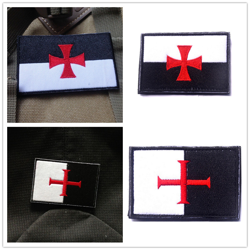 十字军圣殿军骑士旗帜3D刺绣魔术军事战术臂章军迷徽章补丁贴2色