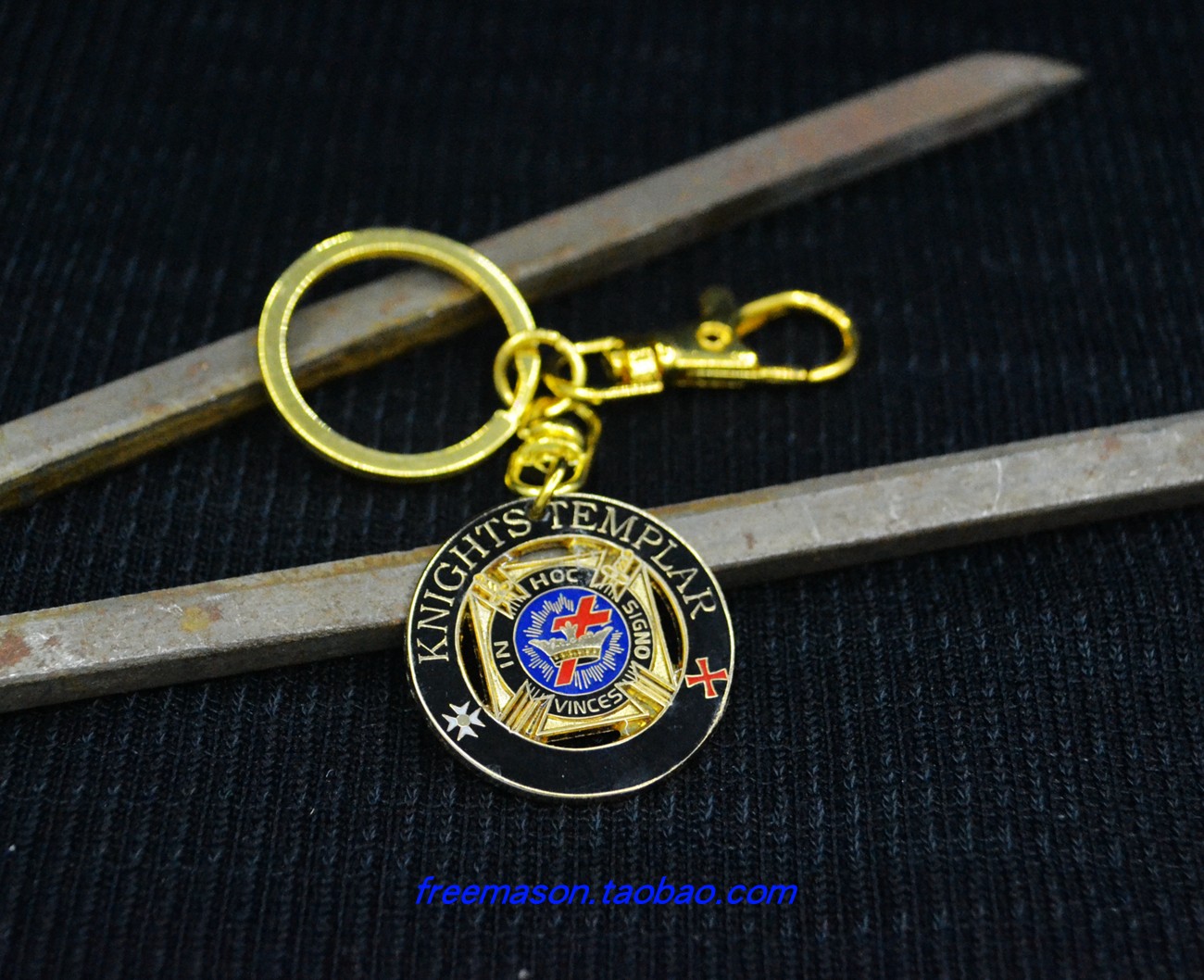 欧洲圣殿骑士团标志复古怀旧金属镀金男士钥匙扣挂件共济会纪念品