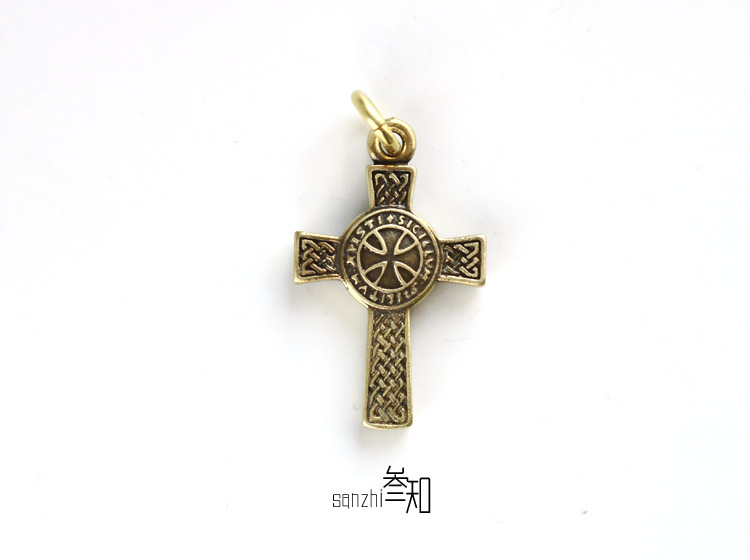 纯铜圣殿骑士黄铜十字军铠甲十字架圣牌复古项坠吊坠钥匙扣挂件