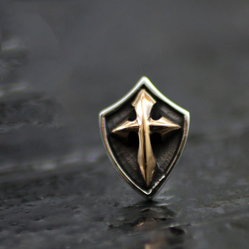 925银 AC刺客圣殿骑士团盾牌耳钉耳环 男女适用 信条复古银耳钉
