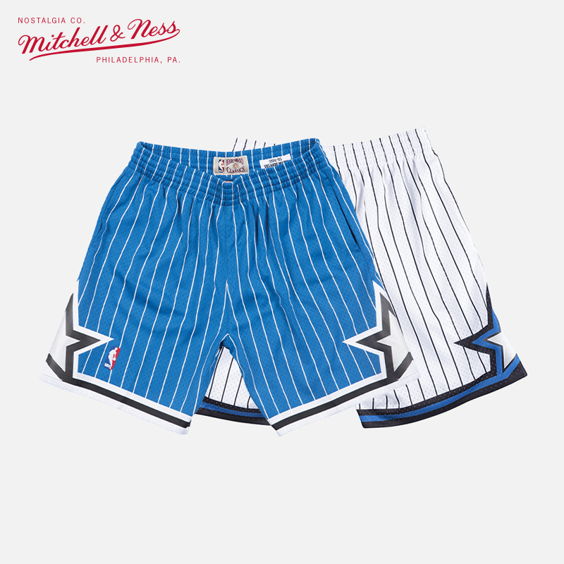 Mitchell&Ness魔术队94-95年SW复古篮球裤NBA运动白蓝魔术短裤男