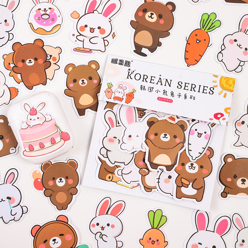 腻歪熊 小熊兔子贴纸韩系高颜值INS可爱卡通手帐素材手机儿童贴画