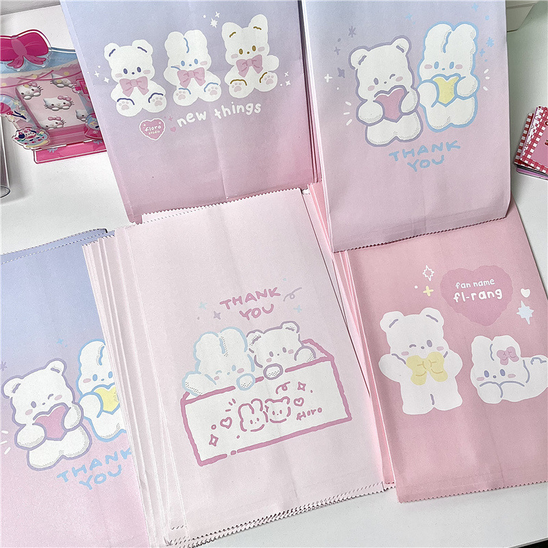 floro平替可爱粉色小熊纸袋收纳袋少女心包装袋手帐素材出卡包材
