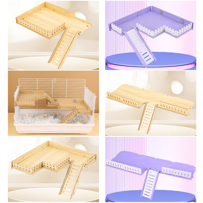 金丝熊仓鼠笼子二层平台配件造景玩具楼梯房子围栏实木别墅用品