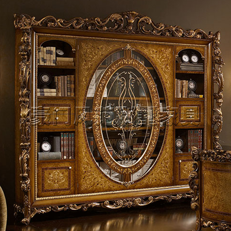 意大利奢华实木雕刻书柜欧式古典书橱法式洛可可风格展示柜文件柜