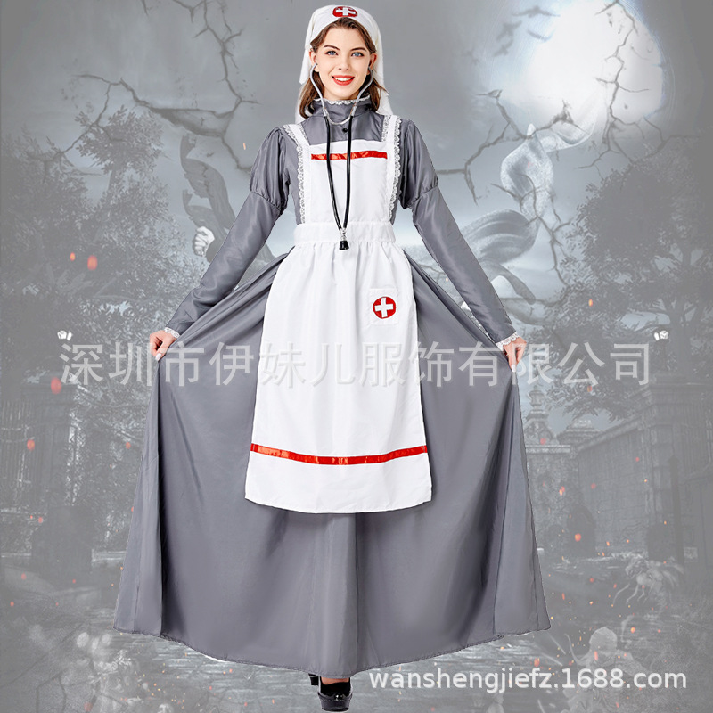 万圣节服装欧美中世纪长裙Cosplay医生护士 舞台装演出服 三件套