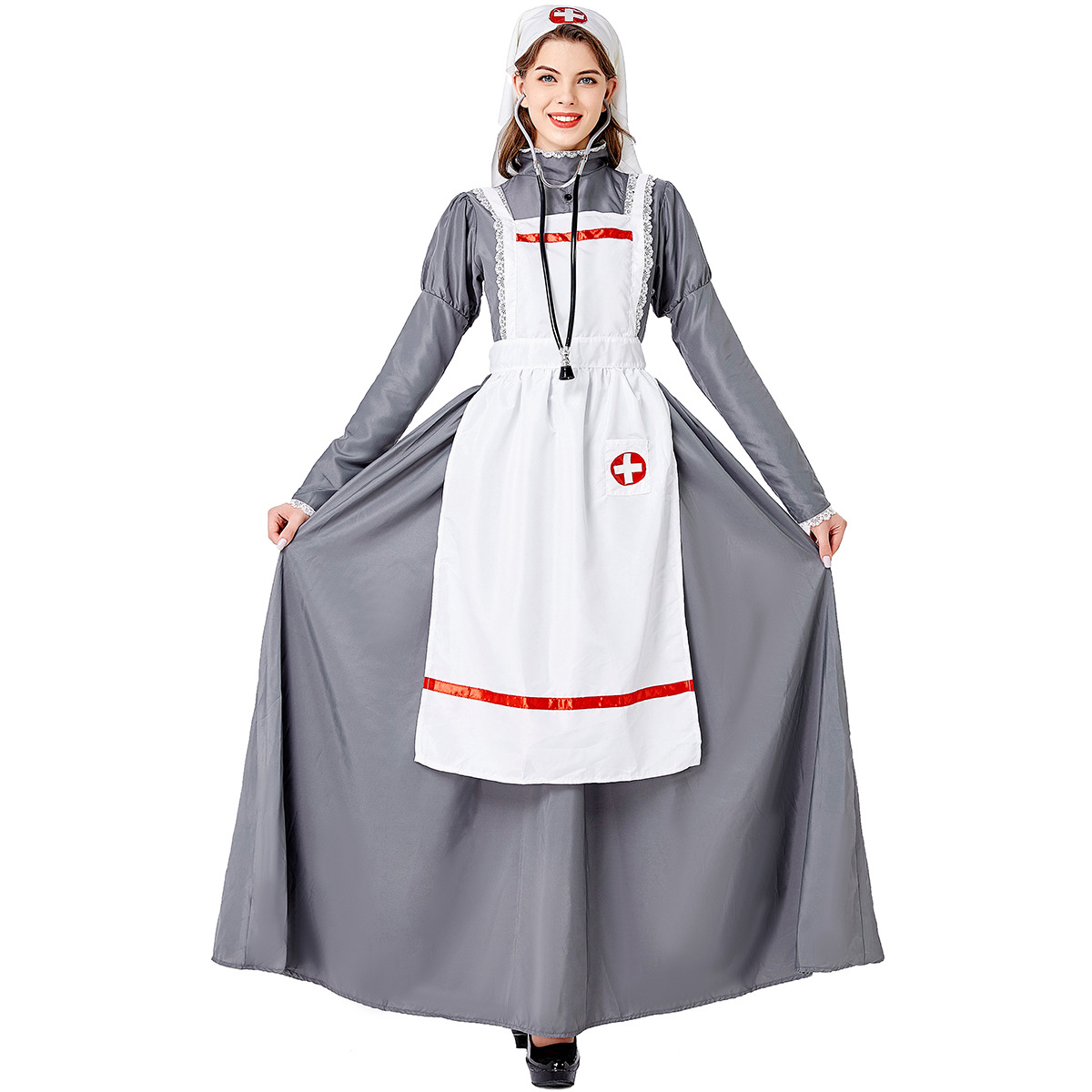 M-XXL 中世纪医护制服 护士装 角色扮演女护士服套装 万圣节服装